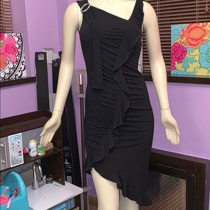 Rosee black gathered high low jersey LBD dress 4